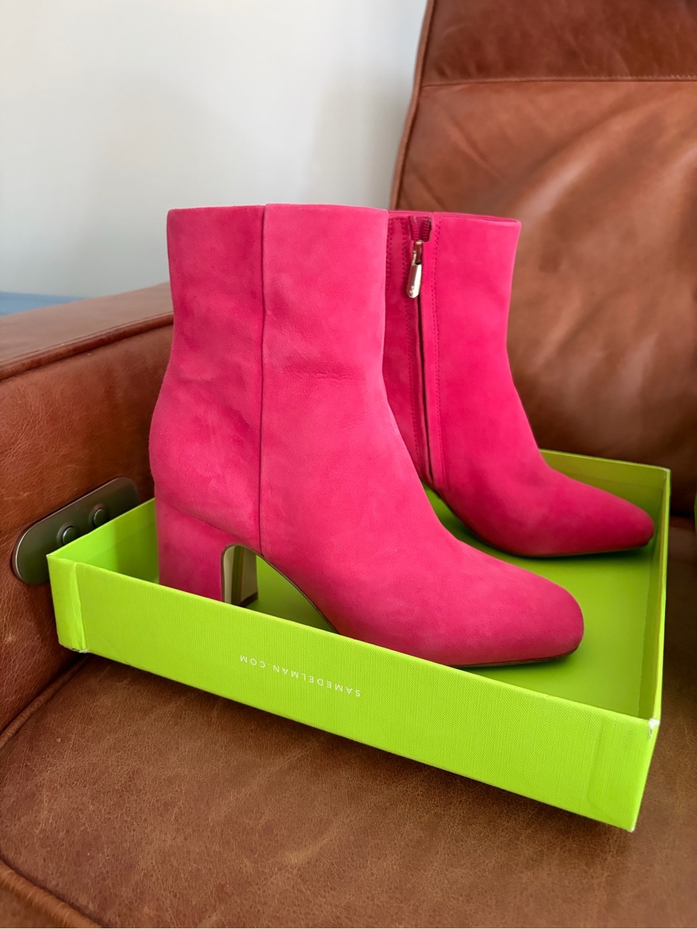 Women's Hot Pink Suede Ankle Booties with Side Zip